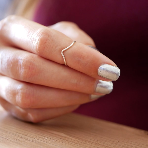 knuckle ring silver - 950 silver wire ring - V-shaped - adjustable - minimalist jewelry