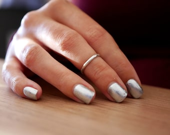 Anillo midi sencillo, minimalista, semicircular de plata de ley, ajustable.