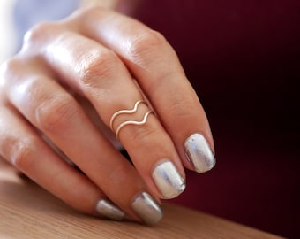Conjunto de 2 anillos de nudillos de plata de ley - forma de V - ajustable - joyería minimalista