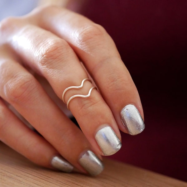 knuckle ring silver - Set of 2 rings in 950 silver wire - V-shaped - adjustable - minimalist jewellery