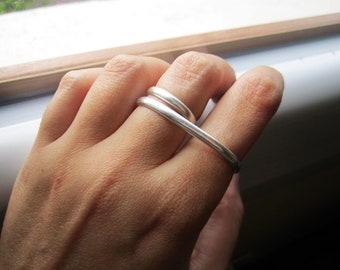 Silver ring two fingers - double ring - minimalist