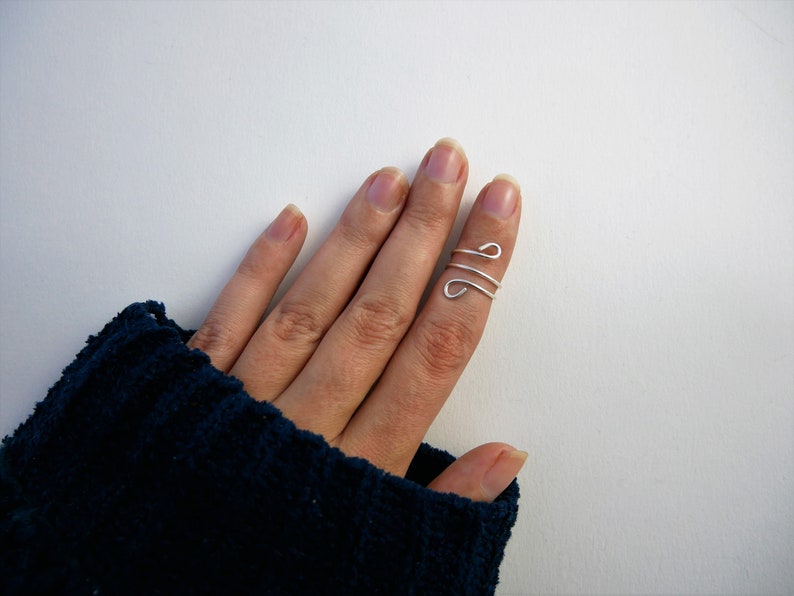 Double phalanx ring in sterling silver wire adjustable minimal double buckle