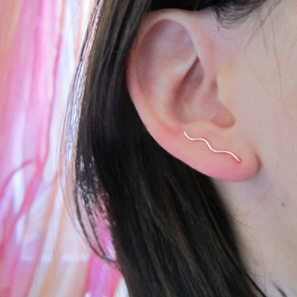 Cuivre - Grimpeurs d'oreille zig zag - boucles d'oreille montante - bijou minimaliste et design