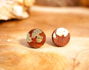 Gold-plated mahogany wood stud earrings – minimalist handcrafted jewelry – gift for women