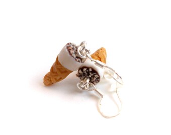 Chocolate nuts Ice Cream Earrings, food jewelry, polymer clay