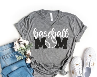 Baseball Mom V-Neck Shirt || Baseball Mom || Baseball Tshirts || Baseball Mom Shirts || Baseball Gift || Glitter  and Matte Unisex Shirt