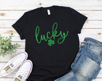 Womens St Patricks Day Lucky Shamrock Shirt || St. Patrick Shirt || St. Patty Day || Green Glitter Lucky Shamrock