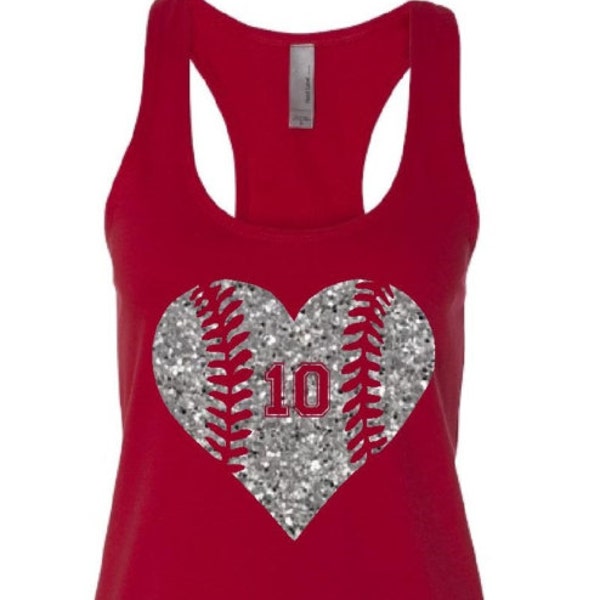 Baseball Heart Tank. Softball Mom. Baseball Mom Tanks. Mom Baseball Tanks. Glitter Baseball.  Add custom number to notes to seller.