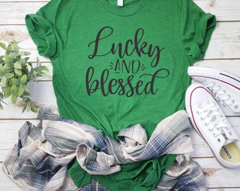 St. Patty Day Shirt ||  Black Print || Lucky and Blessed Shirt || St. Patricks Day Shirt || Irish Shirts ||  Lucky and Blessed Tee || Bar T