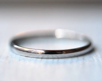 2mm White Gold Band, Waterproof, Non Tarnish, Stainless Steel, Thin White Gold Wedding Band, 18k Gold Stacking Ring, Simple Gold Band Women