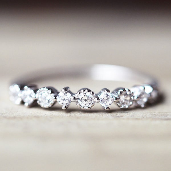 Half Eternity Ring, Sterling Silver Stacking Ring, CZ Diamond Wedding Band, Bridal Ring, CZ Eternity Band, Art Deco Ring, Size 7, 8