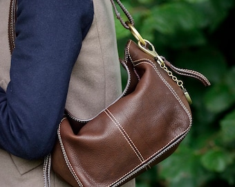 Leather Handbag, Soft Brown Leather Shoulder Bag, Handmade Leather Purse, Small Leather Hobo Bag