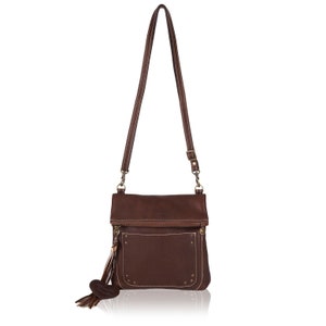 Handgefertigte, Braune Leder Umhängetasche, weiche Leder Schultertasche mit langem verstellbaren Riemen