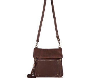Handmade, Brown Leather Cross Body Bag, Soft Leather Shoulder Bag with Long Adjustable Strap