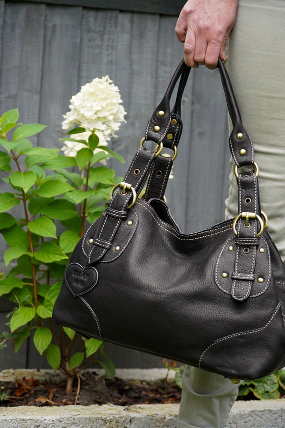 Soft Black Leather Tote Bag, Handmade Leather Shoulder Bag