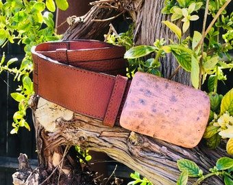 Tan Brown Leather Belt, Handmade Women's Leather Belt, Unique Sliced Leather, Vintage Buckle, Jeans Belt, Dress Belt