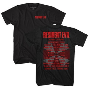 Resident Evil Release Dates Front and Back Black Shirts