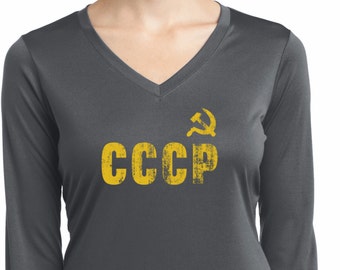 CCCP Insignia Ladies Moisture Wicking V-neck Long Sleeve Tee T-Shirt INSIGNIA-LST353LS