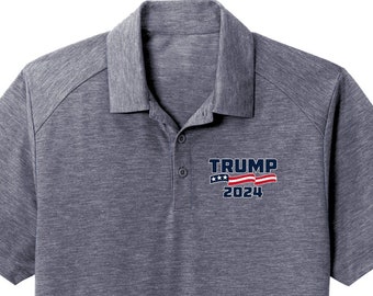 Donald Trump 2024 Chest Print Men's Tri-Blend Wicking Polo Shirt 23661EL9-PP-ST405