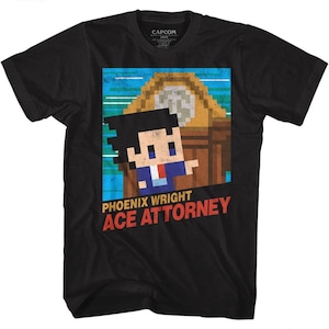 Ace Attorney 8 Bit Cover Adult Black Shirts