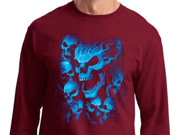 Screaming Blue Skulls Long Sleeve Tee T-shirt 18634D0-PC61LS - Etsy