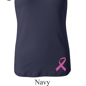 Pink Ribbon Bottom Print Ladies Breast Cancer Awareness V-neck Tee T-Shirt RIBBON-1005