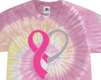 Heart Ribbon Adult Breast Cancer Awareness Spider Tie Dye Tee T-Shirt HEARTRIBBON-1000S