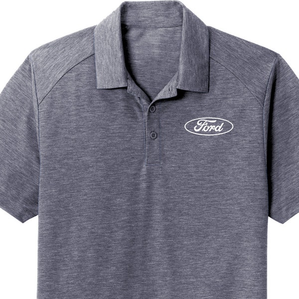 White Ford Oval Crest Chest Print Men's Ford Tri-Blend Wicking Polo Shirt 23038EL9-PP-ST405