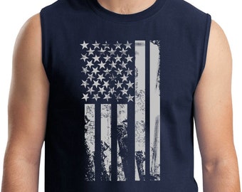 Distressed Stars and Stripes Men's Muscle Shirt, American Flag Tank, Patriotic Sleeveless Tee, USA Summer Gift