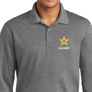US Army Star White Chest Print Men's Racer Mesh Long Sleeve Polo Shirt 25093ED-PP-ST640LS