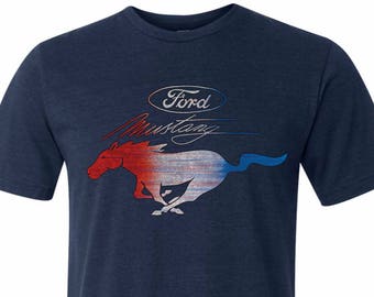 Ford Mustang Red White and Blue Adult Unisex Tri Blend Crewneck Tee T-Shirt 21528HD2-C3413