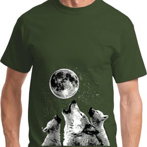 Wölfe heulen auf dem Mond unten Druck T-Shirt WOLFMOON-PC61