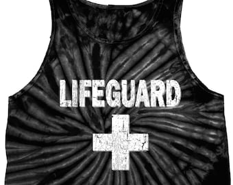Lifeguard Shirt Tie Dye Tank Top, Distressed Lifeguard Uniform Tee