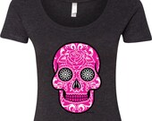 Ladies Pink Sugar Skull Scoop Neck Shirt 21524E2-6730