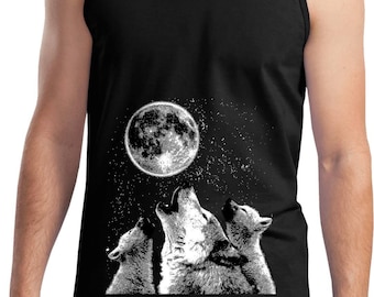 Wolves Howling at the Moon Bottom Print Men's Tank Top WOLFMOON-2200