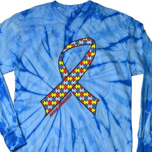 Autism Awareness Ribbon Adult Long Sleeve Tie Dye Tee T-Shirt 17975HD2-2000