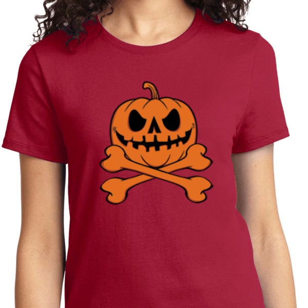 Damen Halloween Kürbis Skelett Shirt 18774-LPC61