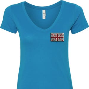 Ladies Union Jack Patch Pocket Print V-Neck Shirt UNIONJACK-PP-N1540