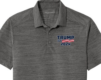 Donald Trump Chest Print Men's Stretch Heather Polo Shirt 23661EL9-PP-K583