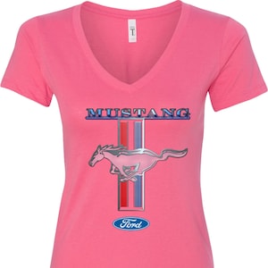 Ford Mustang Stripe Ladies V-Neck Shirt 13732D1-N1540