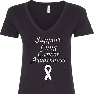 Ladies Support Lung Cancer Awareness V-Neck Shirt SLUCA-N1540