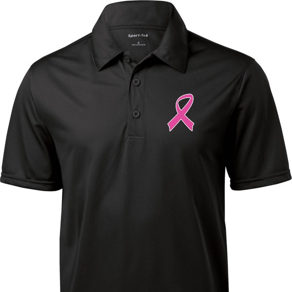 Men's Breast Cancer Awareness Pink Ribbon Pocket Print Textured Polo Tee T-Shirt RIBBON-PP-ST690