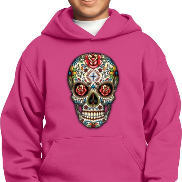 Sugar Skull with Roses Kid's Halloween Hoodie 16553-PC90YH