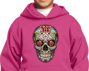 Sugar Skull with Roses Kid's Halloween Hoodie 16553-PC90YH