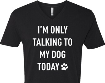 Ich spreche nur mit meinem Hund weiß Print V-Ausschnitt T-Shirt TALKINGDOG-N3200