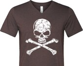 White Distressed Skull Tri Blend V-neck Tee T-Shirt WS-11656-C3415