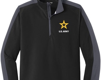 US Army White Star Chest Print Textured 1/4 Zip Pullover Sweatshirt 25093ED-PP-ST861