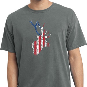 Distressed Patriotic Deer Flag Adult Unisex Pigment Dyed Tee T-Shirt 22935EL2-PC099