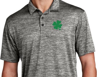 Camisa polo masculina mesclada com trevo de quatro folhas do Dia de São Patrício FLC-PP-ST590