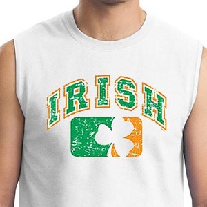 Distressed Irish Shamrock Men&#39;s St Patrick&#39;s Day Muscle Tee T-Shirt A13368C-2700